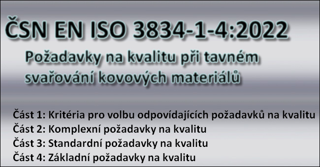 Soubor norem pro Požadavky na kvalitu při tavném svařování kovových materiálů ČSN EN ISO 3834-1-4:2022